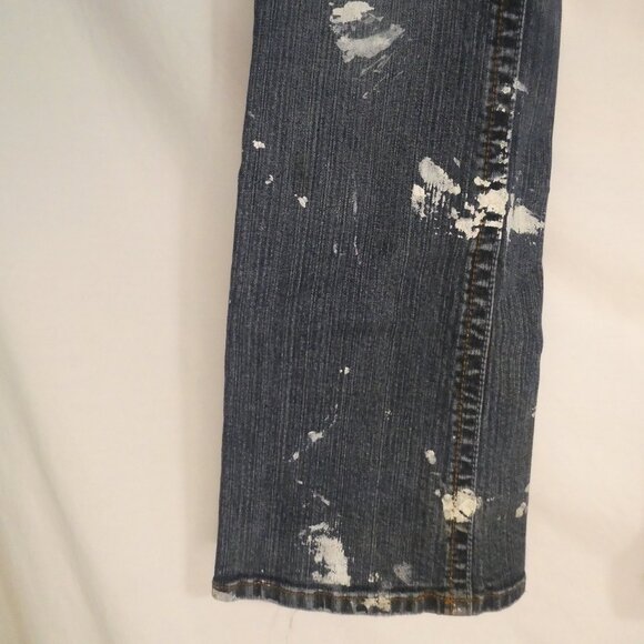 BLUENOTES | 27 X 30 | Kate Relaxed Flare | Distressed Denim | White Paint Spill - Picture 8 of 16